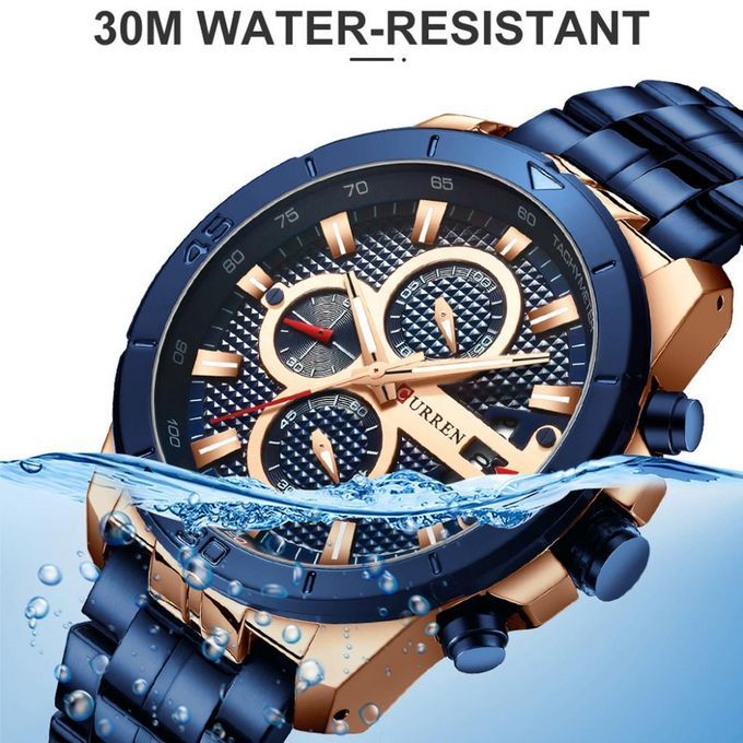 Prettyia Men's Quartz Analog Chronograph Wrist Watch W/ Stainless Blue