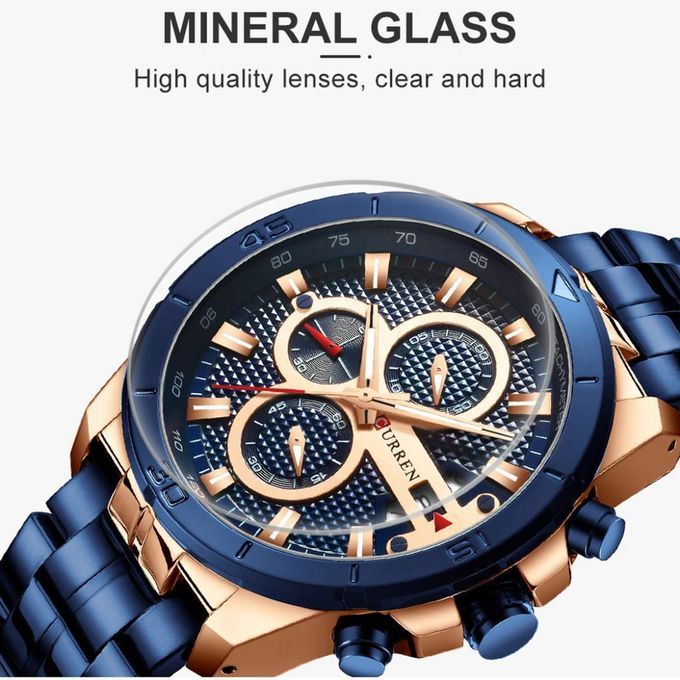 Prettyia Men's Quartz Analog Chronograph Wrist Watch W/ Stainless Blue