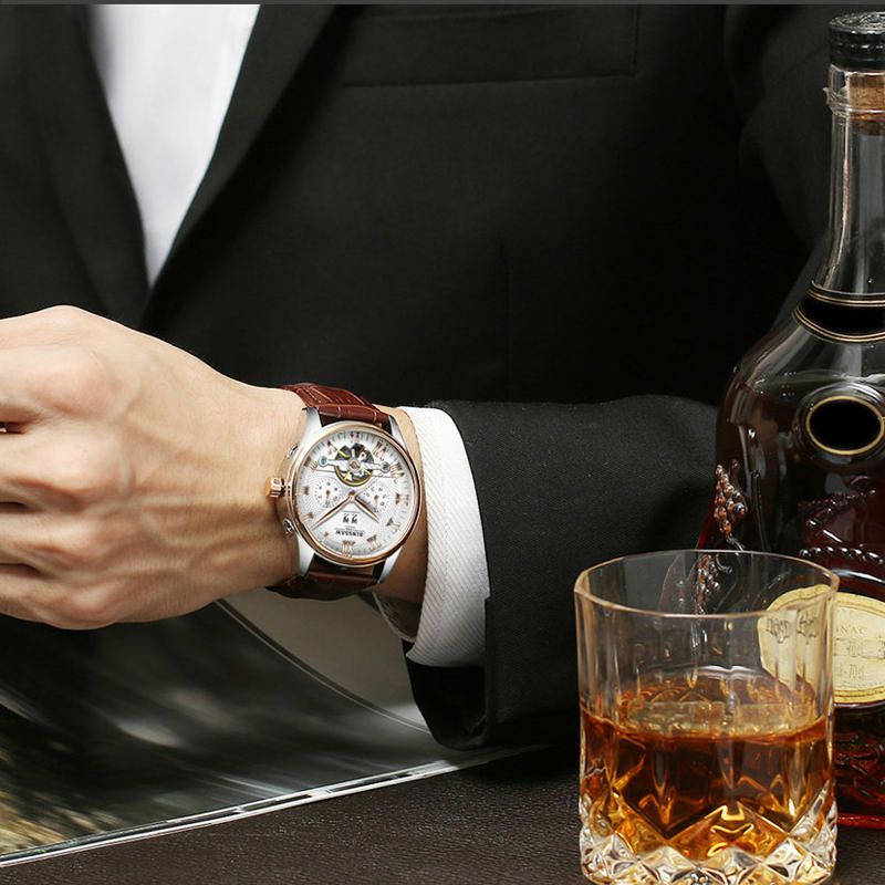 Wristwatch Automatic Mechanical Watches Waterproof Multi Brown