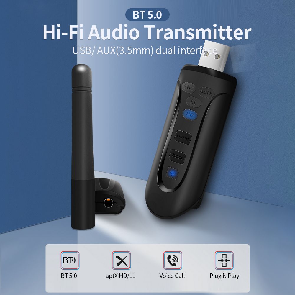 USB BT 5.0 Audio Transmitter With External Antenna Support