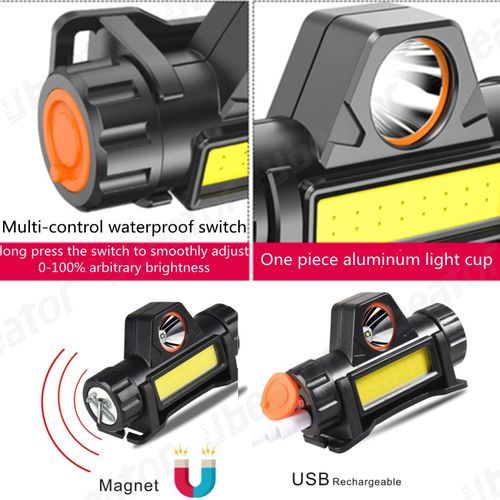 Waterproof Mini LED Headlight USB Rechargeable 90 Degree Magnet Double Light Super Bright Headlamp