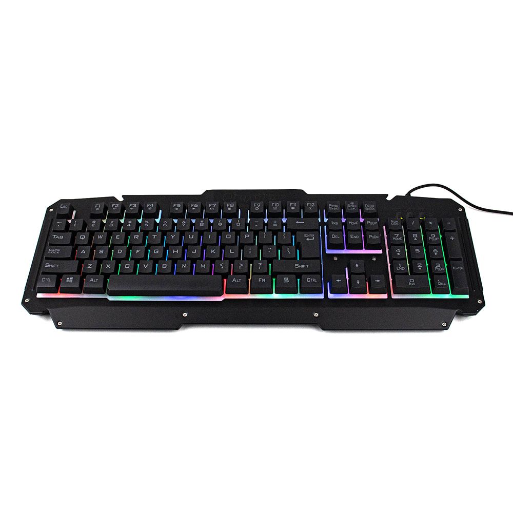 USB Wired Keyboard Rainbow Backlit With Metal Panel
