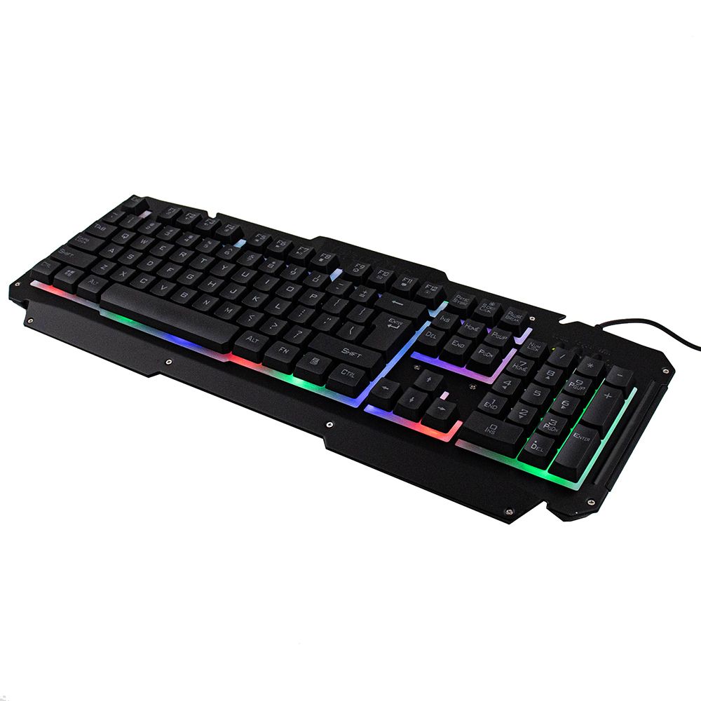 USB Wired Keyboard Rainbow Backlit With Metal Panel