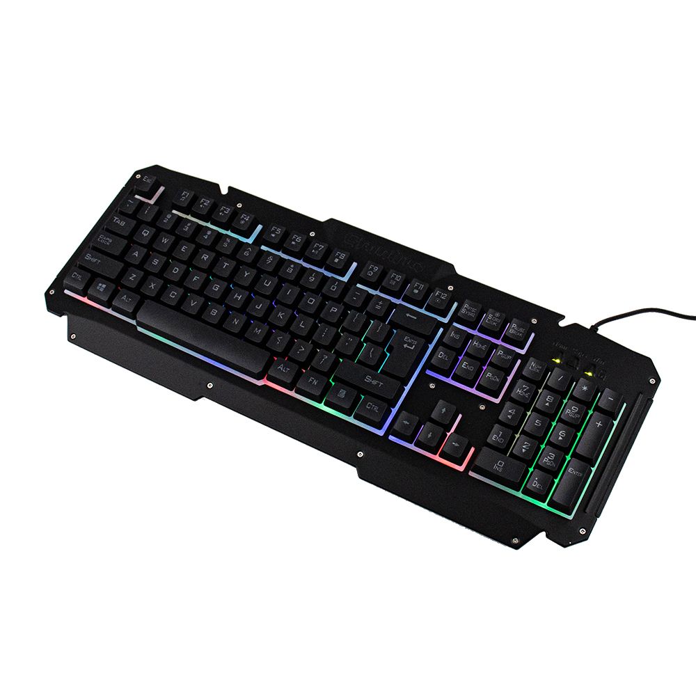USB Wired Keyboard Rainbow Backlit With Metal Panel