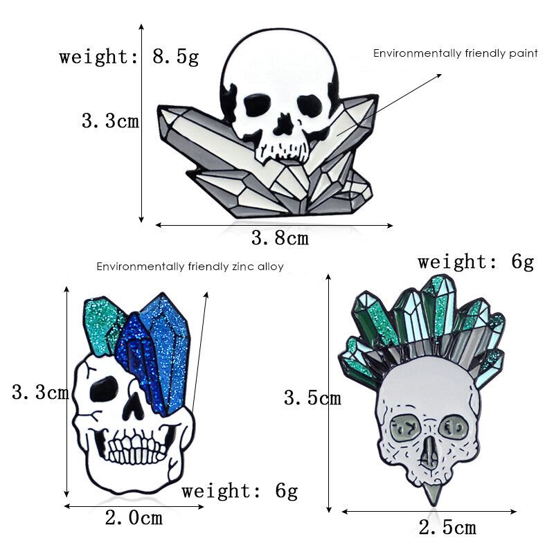 Cartoon Crystal Skull Enamel Pin Punk Skeleton Ore Brooches