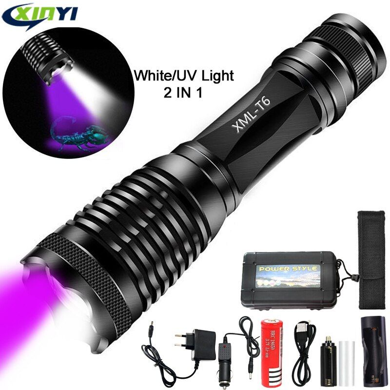 10000LM 2in1 Flashlight LED Linternas 395nm Ultraviolet For