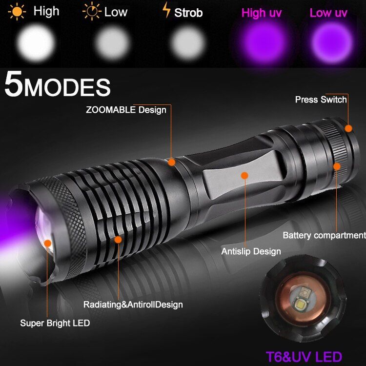 10000LM 2in1 Flashlight LED Linternas 395nm Ultraviolet For
