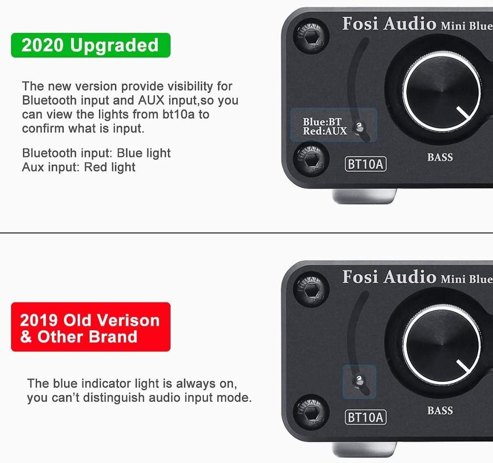 Fosi Audio Bluetooth 2 Channel Sound Power Stereo Amplifier TPA3116D2 Mini HiFi Digital Amp For Speakers 50W 10A Treble & Bass