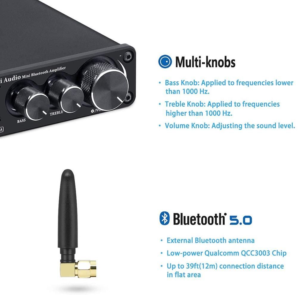 Fosi Audio Bluetooth 2 Channel Sound Power Stereo Amplifier TPA3116D2 Mini HiFi Digital Amp For Speakers 50W 10A Treble & Bass