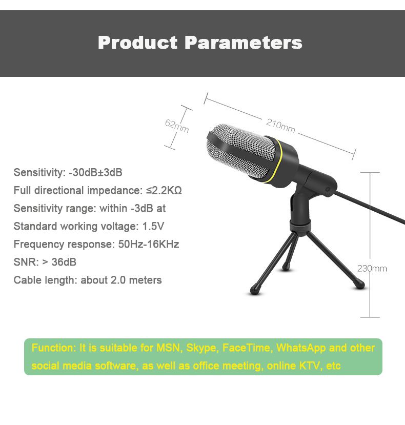 Condenser Microphone Pro 3.5mm Wired Studio Capacitive Mic
