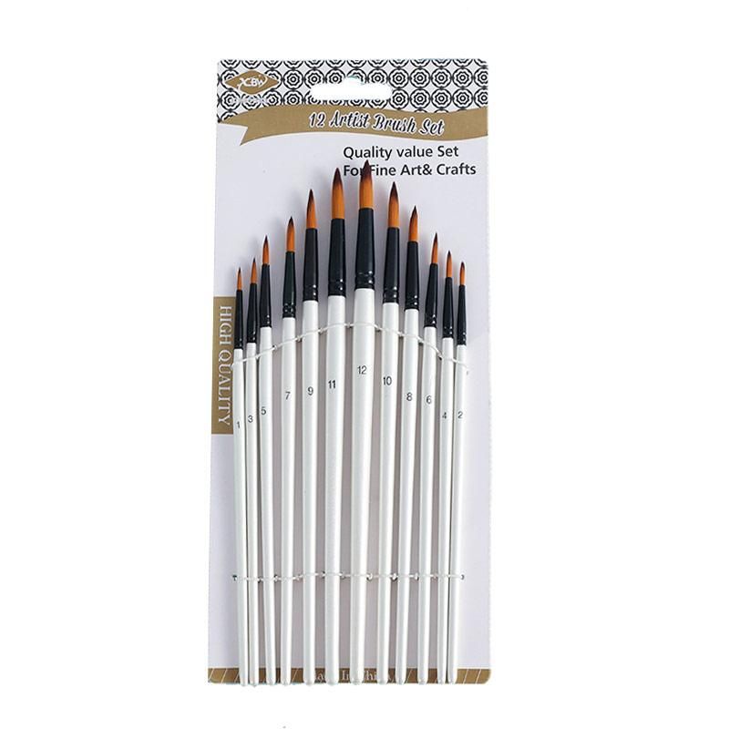 12pcs Nylon Hair Wooden Handle Watercolor Paint Brush Pen Set For Learning Diy Oil Acrylic Painting Art Paint Brushes Supplies