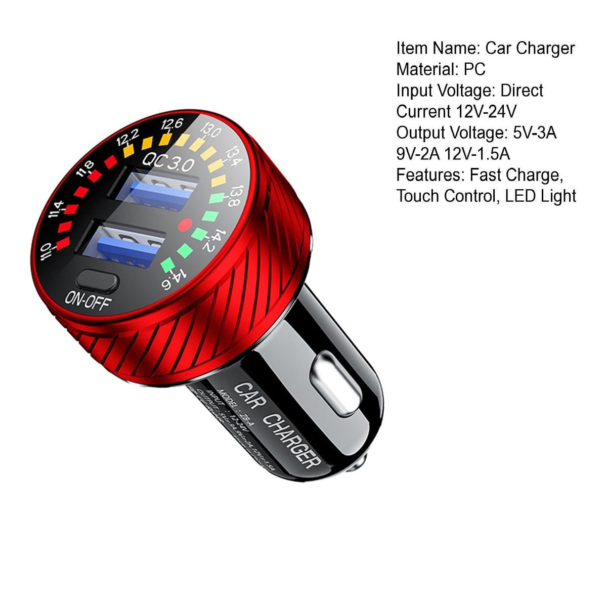 Safe Car Charger Turbocharge Touch High-speed Car Charger with Led Red