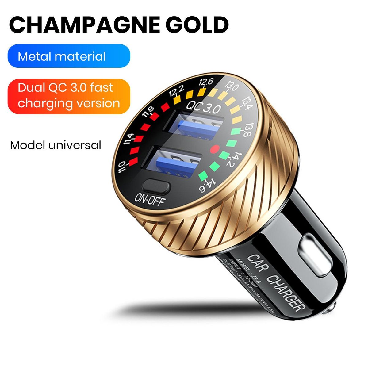 12-24v Universal Car Charger Turbocharge Touch High-speed Car Charger Golden
