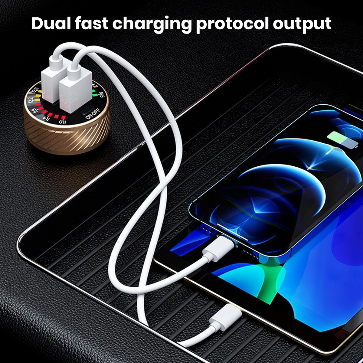 12-24v Universal Car Charger Turbocharge Touch High-speed Car Charger Golden