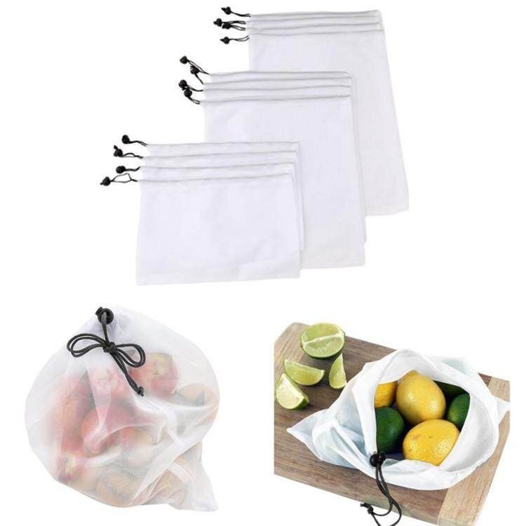 12Pcs（30x20 30x35 30x43size） Reusable Drawstring Bags Mesh Vegetable Fruit Storage Bag