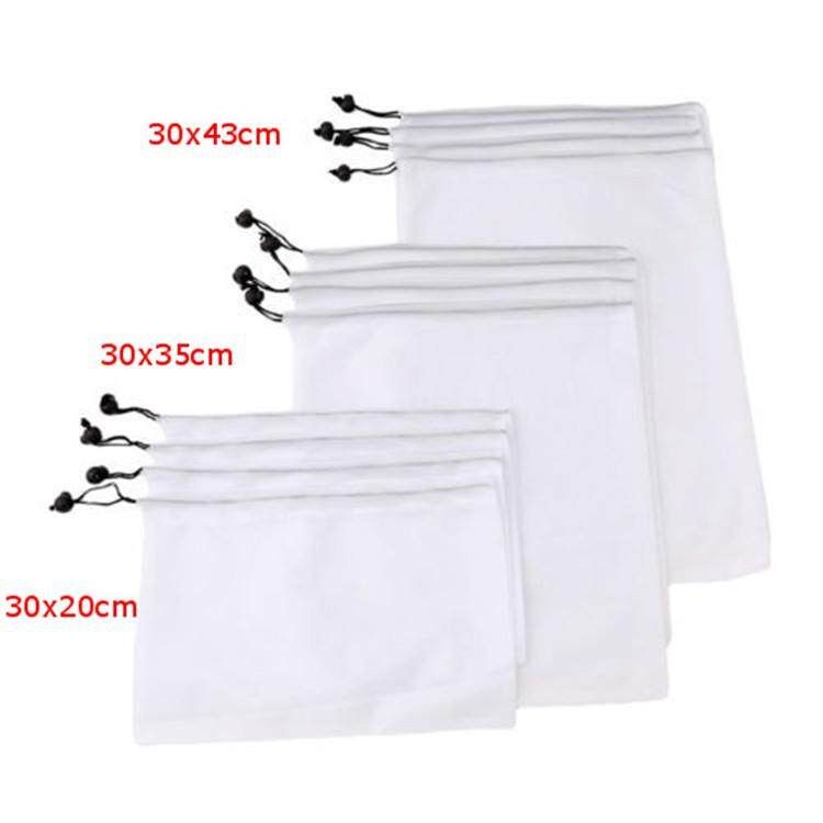 12Pcs（30x20 30x35 30x43size） Reusable Drawstring Bags Mesh Vegetable Fruit Storage Bag