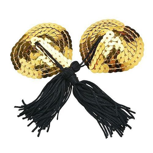 1 Pair Sexy Women Ladies Lingerie Sequin Tassel Heart Shaped Breast Bra Nipple Cover Pasties Stickers Black, P-Yellow