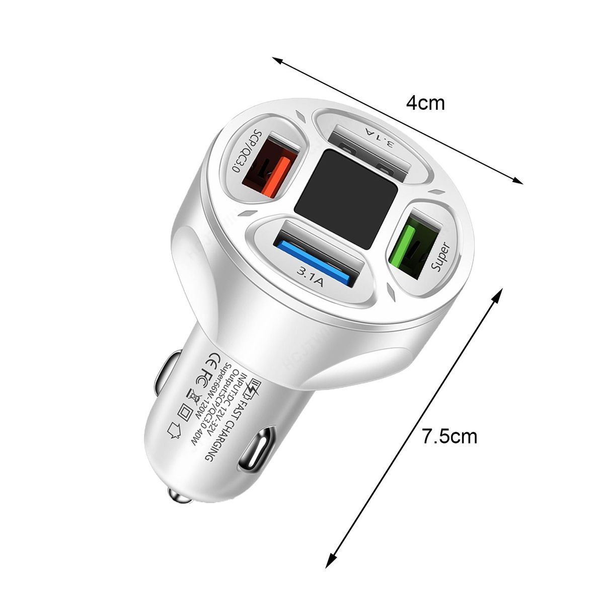 USB Car Charger 4 Ports Car Charger USB Socket White