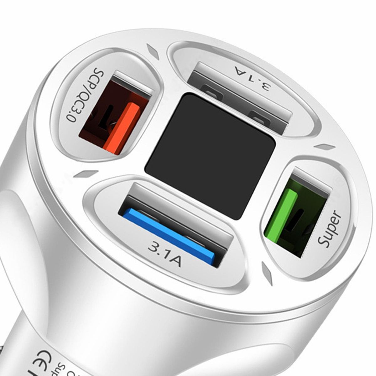 USB Car Charger 4 Ports Car Charger USB Socket White