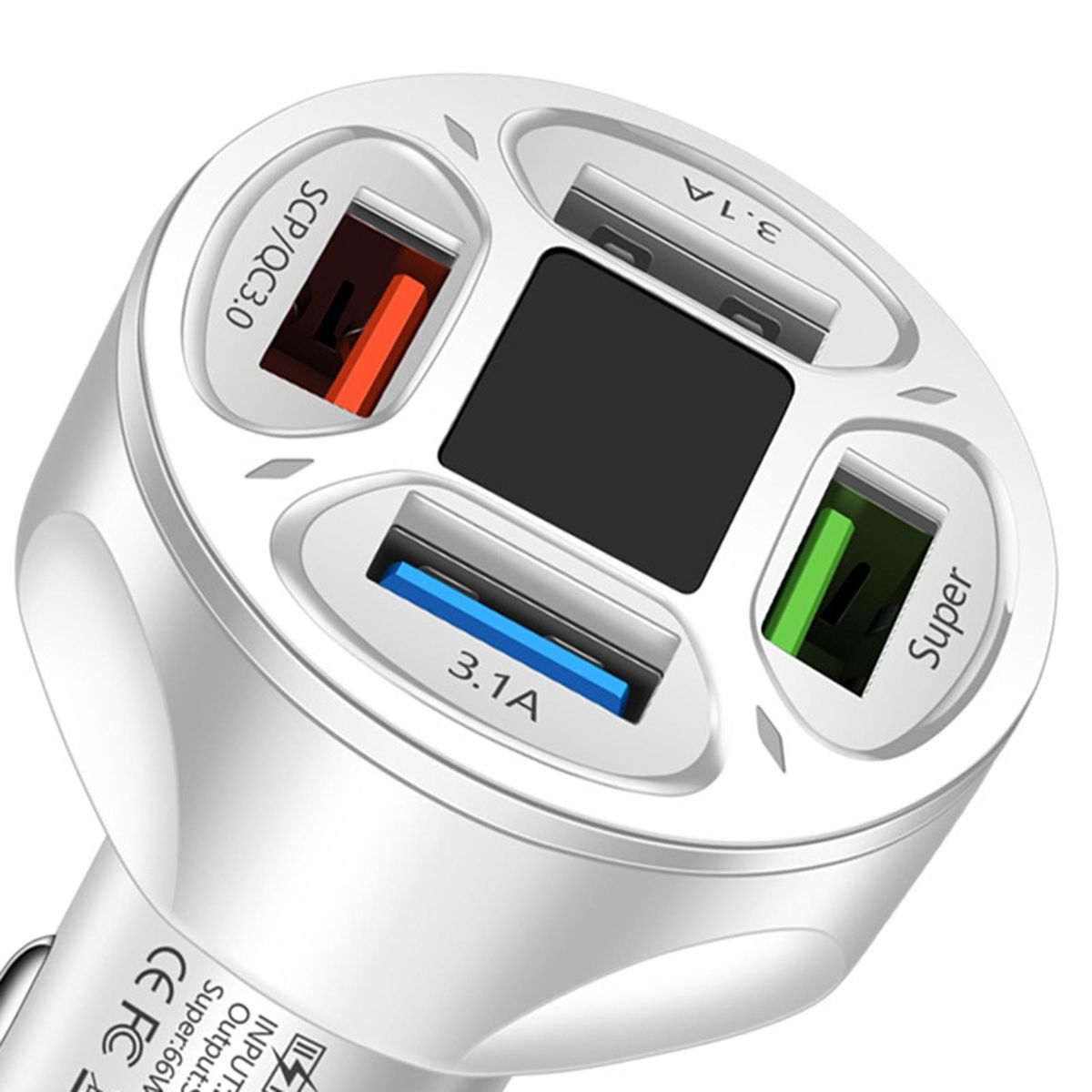 Car Phone Charger 66W 4 Ports USB Car Phone Charger Adapter White