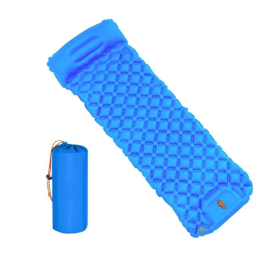 Outdoor Camping Sleeping Pad Inflatable Mattress with Pillows Sky Blue