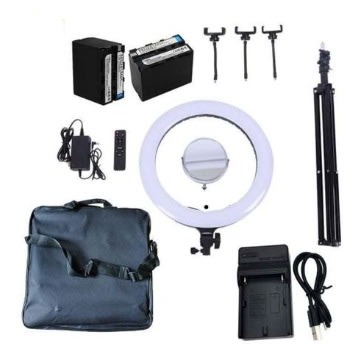 18inches Rechargeable Ring Light + Batteries + Tripod - Black