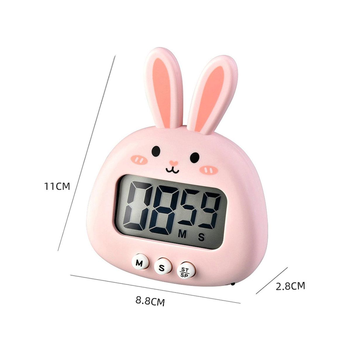 Digital Cartoon Rabbit Kitchen Manual Reminder Clock Pink
