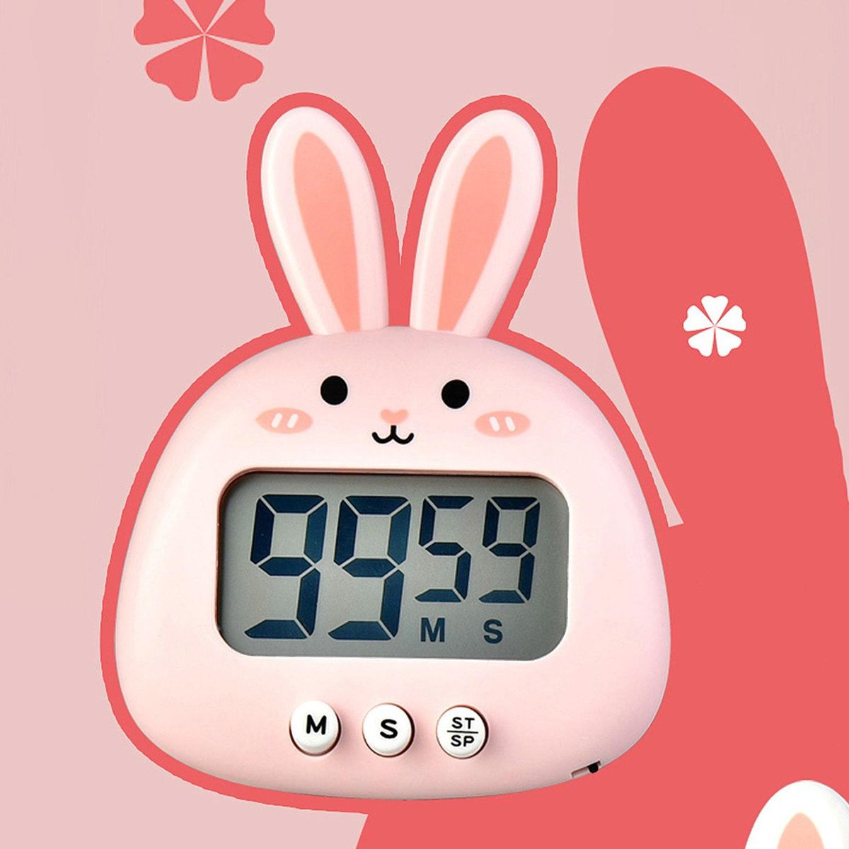 Digital Cartoon Rabbit Kitchen Manual Reminder Clock Pink