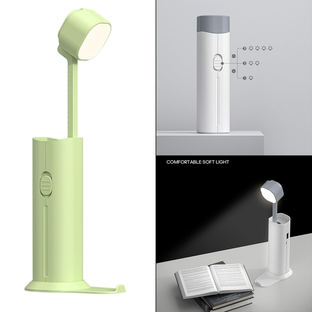 Foldable Desk Table Lamp USB Charging For Bedroom Bedside Modern Green
