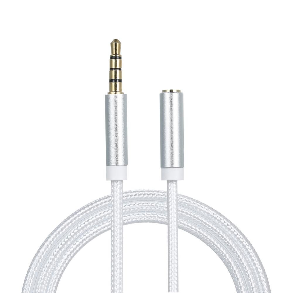 3.5mm TRRS Male to Female Audio Cable 3.5mm AUX Extension Cord Compatible with Car/Home Stereo Phone Laptop PC Game Console, Silver