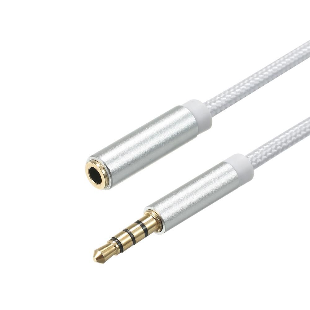 3.5mm TRRS Male to Female Audio Cable 3.5mm AUX Extension Cord Compatible with Car/Home Stereo Phone Laptop PC Game Console, Silver