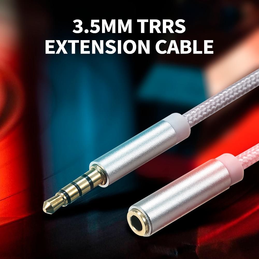 3.5mm TRRS Male to Female Audio Cable 3.5mm AUX Extension Cord Compatible with Car/Home Stereo Phone Laptop PC Game Console, Silver