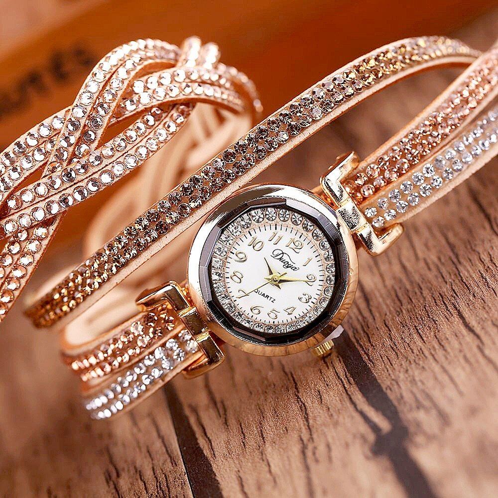 Small Watch Women Luxury Crystal Quartz Watches Ladies Gold Bracelet Wristwatch