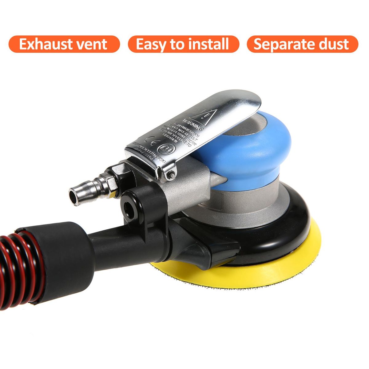 5'' Pneumatic Sander 12000rpm Pneumatic Palm Sander Professional Air Powered Sander Polishing Grinding Sanding for Car Metal Wood Wax Metal Work