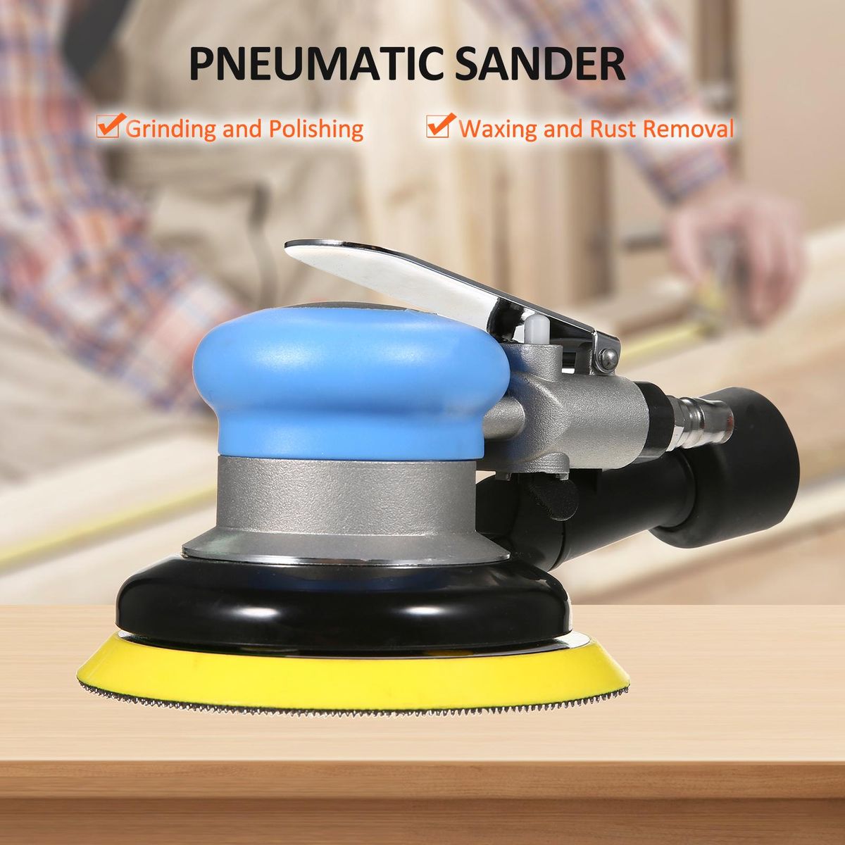 5'' Pneumatic Sander 12000rpm Pneumatic Palm Sander Professional Air Powered Sander Polishing Grinding Sanding for Car Metal Wood Wax Metal Work