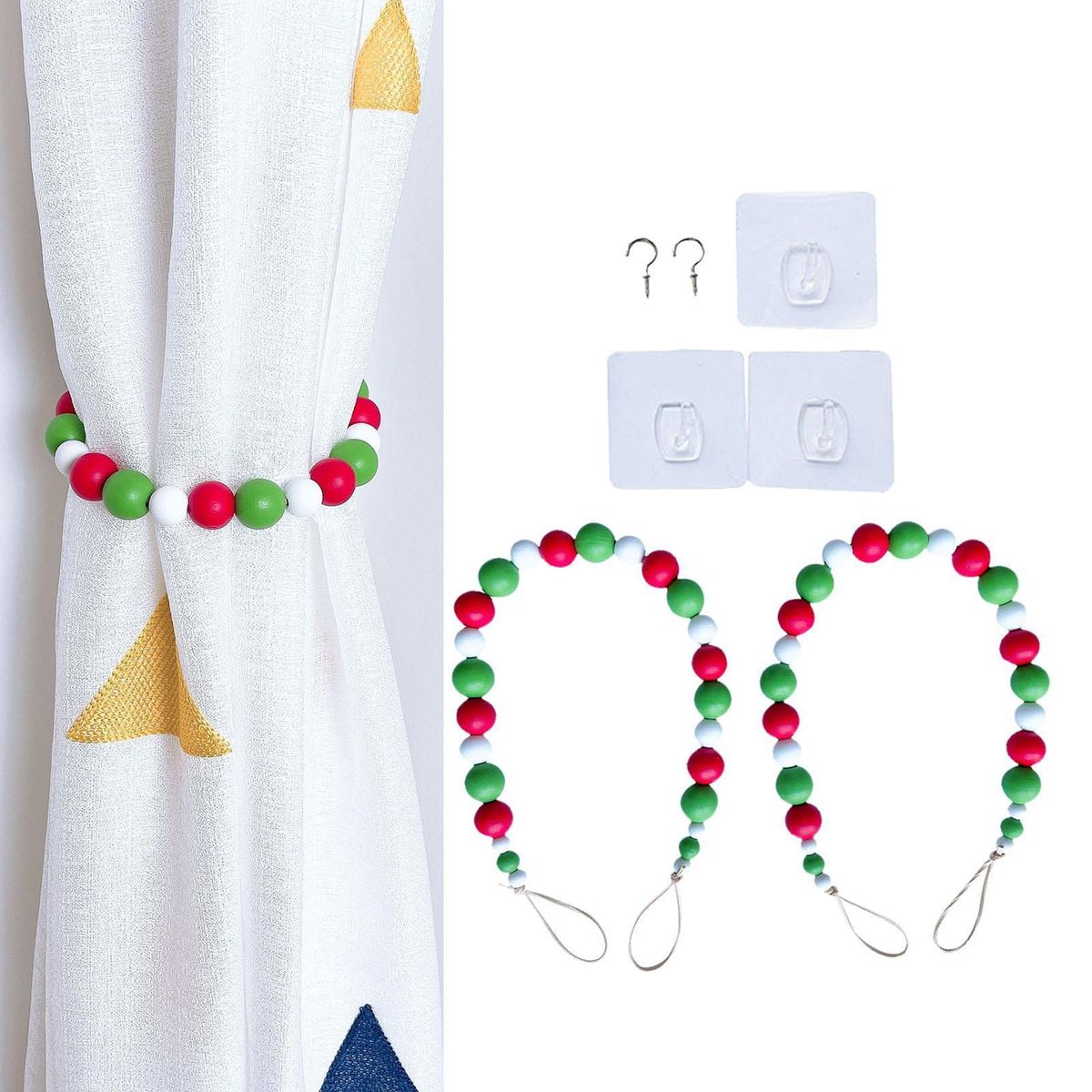 Wood Bead Curtain Tiebacks Bedroom Decorative Drapery Colorful 3