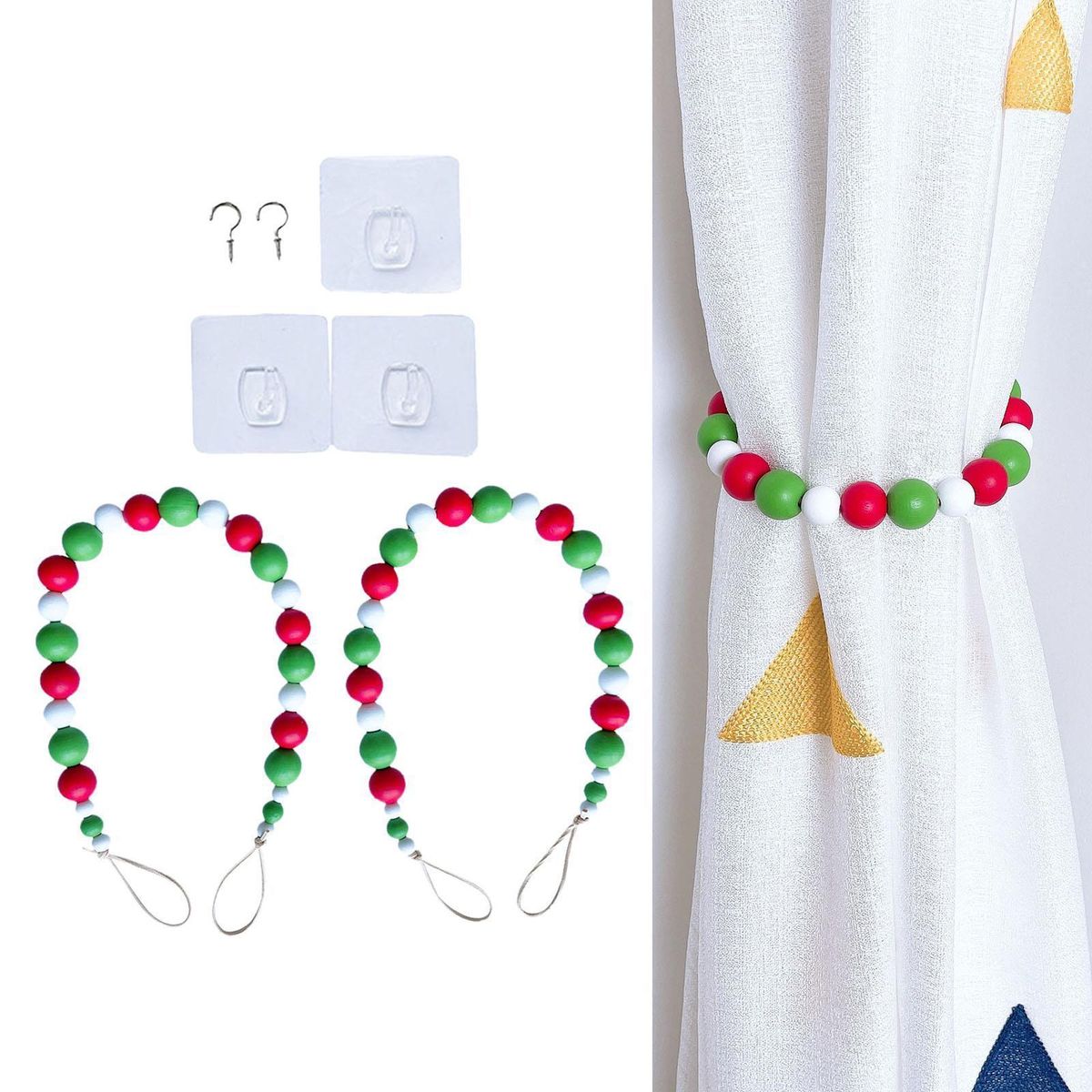 Wood Bead Curtain Tiebacks Bedroom Decorative Drapery Colorful 3