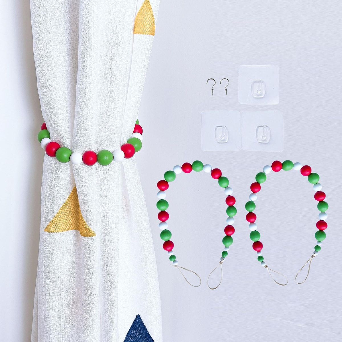 Wood Bead Curtain Tiebacks Bedroom Decorative Drapery Colorful 3