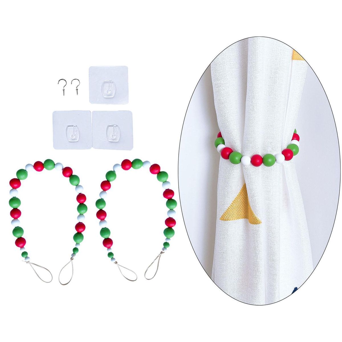 Wood Bead Curtain Tiebacks Bedroom Decorative Drapery Colorful 3