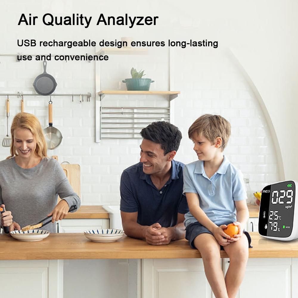 Portable USB Rechargeable PM2.5 Detector Multifunctional Thermohygrometer Home Air Detector Indoor Air Quality Analyzer Household Air Pollution Monitor