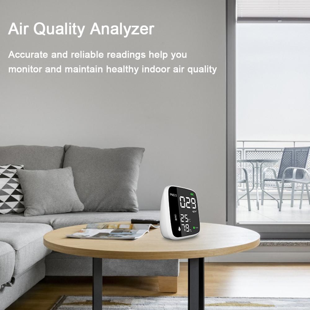 Portable USB Rechargeable PM2.5 Detector Multifunctional Thermohygrometer Home Air Detector Indoor Air Quality Analyzer Household Air Pollution Monitor