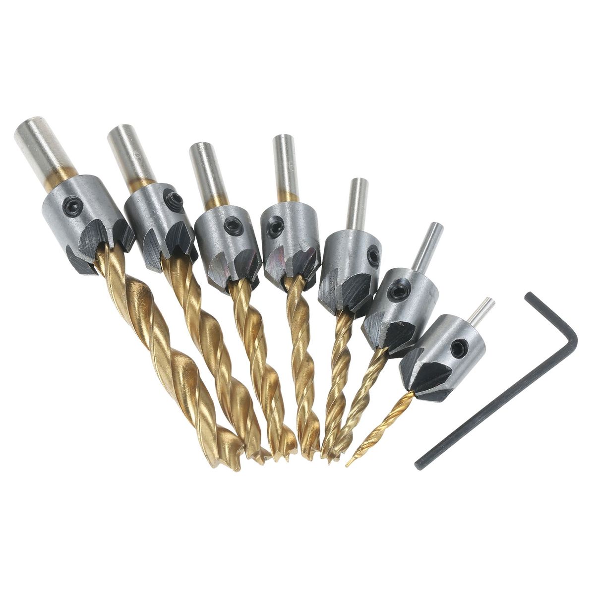 8Pcs Woodworking Chamfer Drilling Tools Set Including 7Pcs