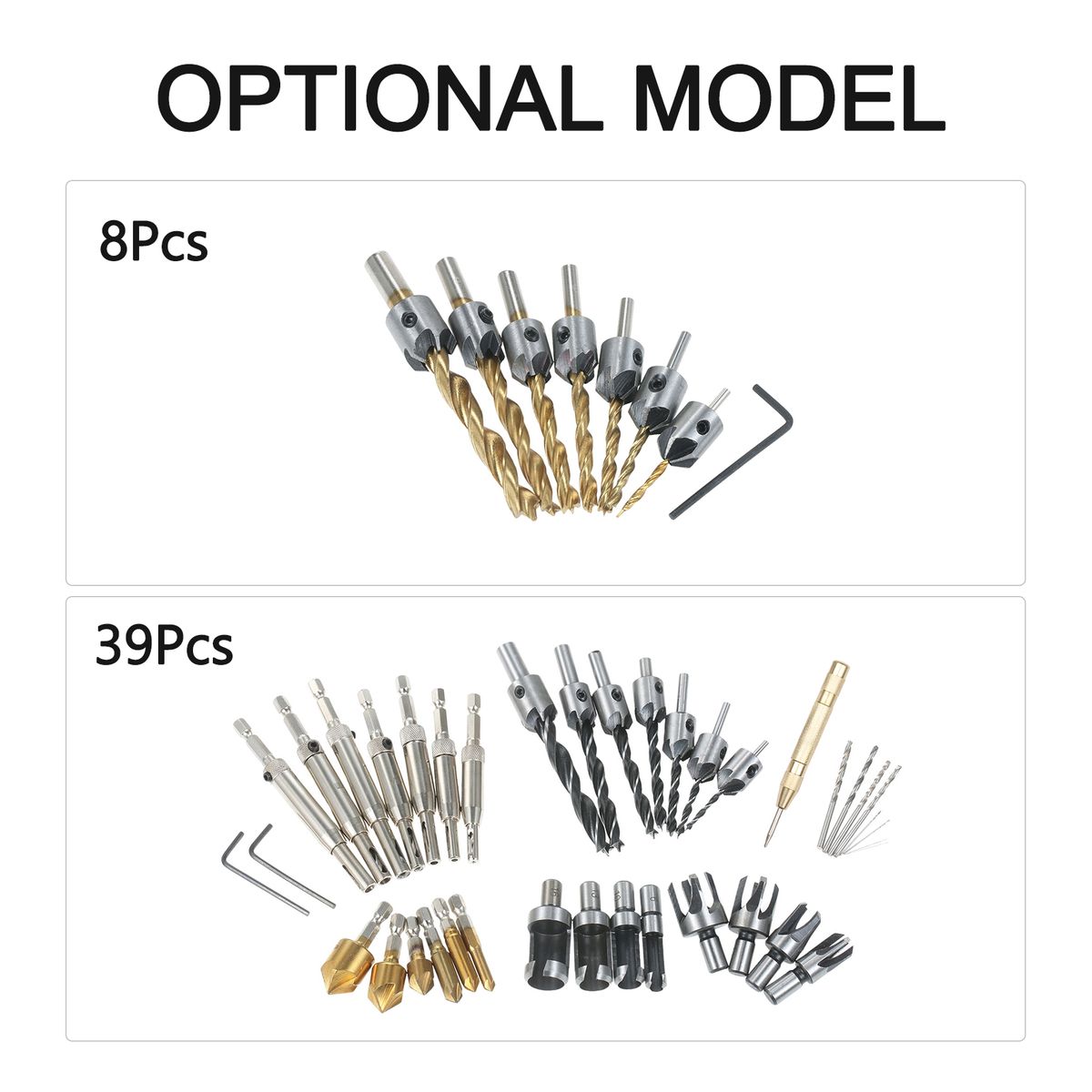 8Pcs Woodworking Chamfer Drilling Tools Set Including 7Pcs