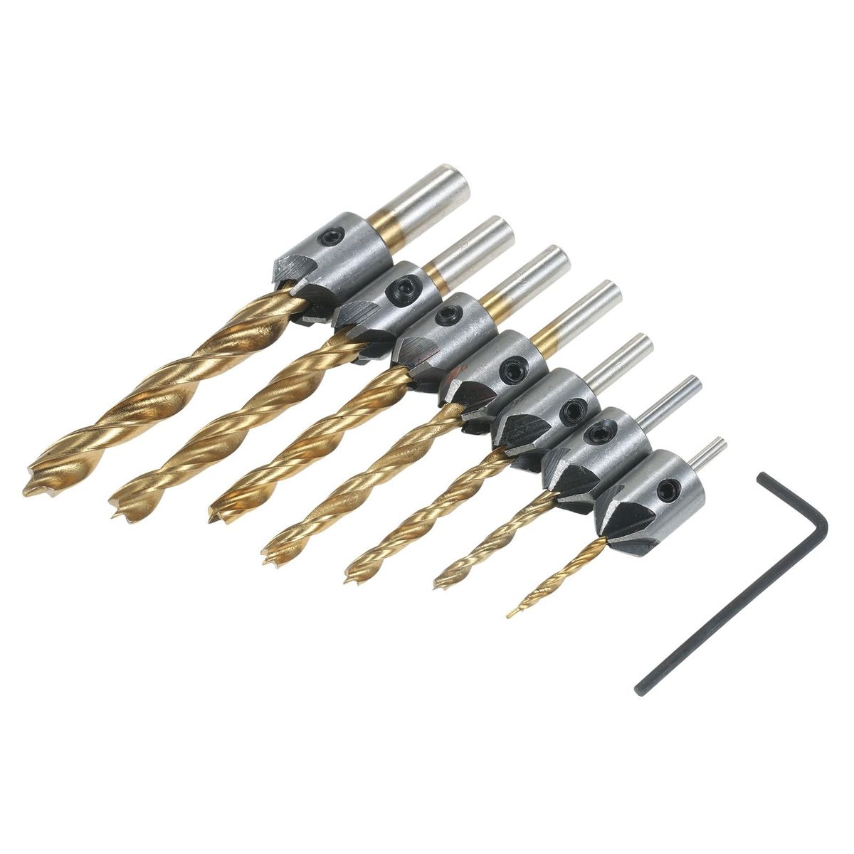 8Pcs Woodworking Chamfer Drilling Tools Set Including 7Pcs