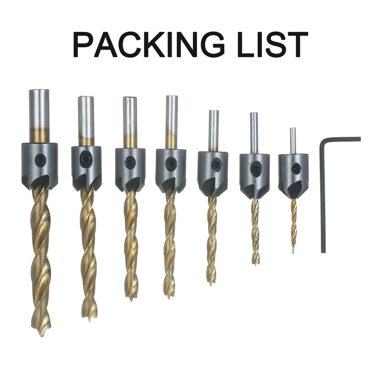 8Pcs Woodworking Chamfer Drilling Tools Set Including 7Pcs