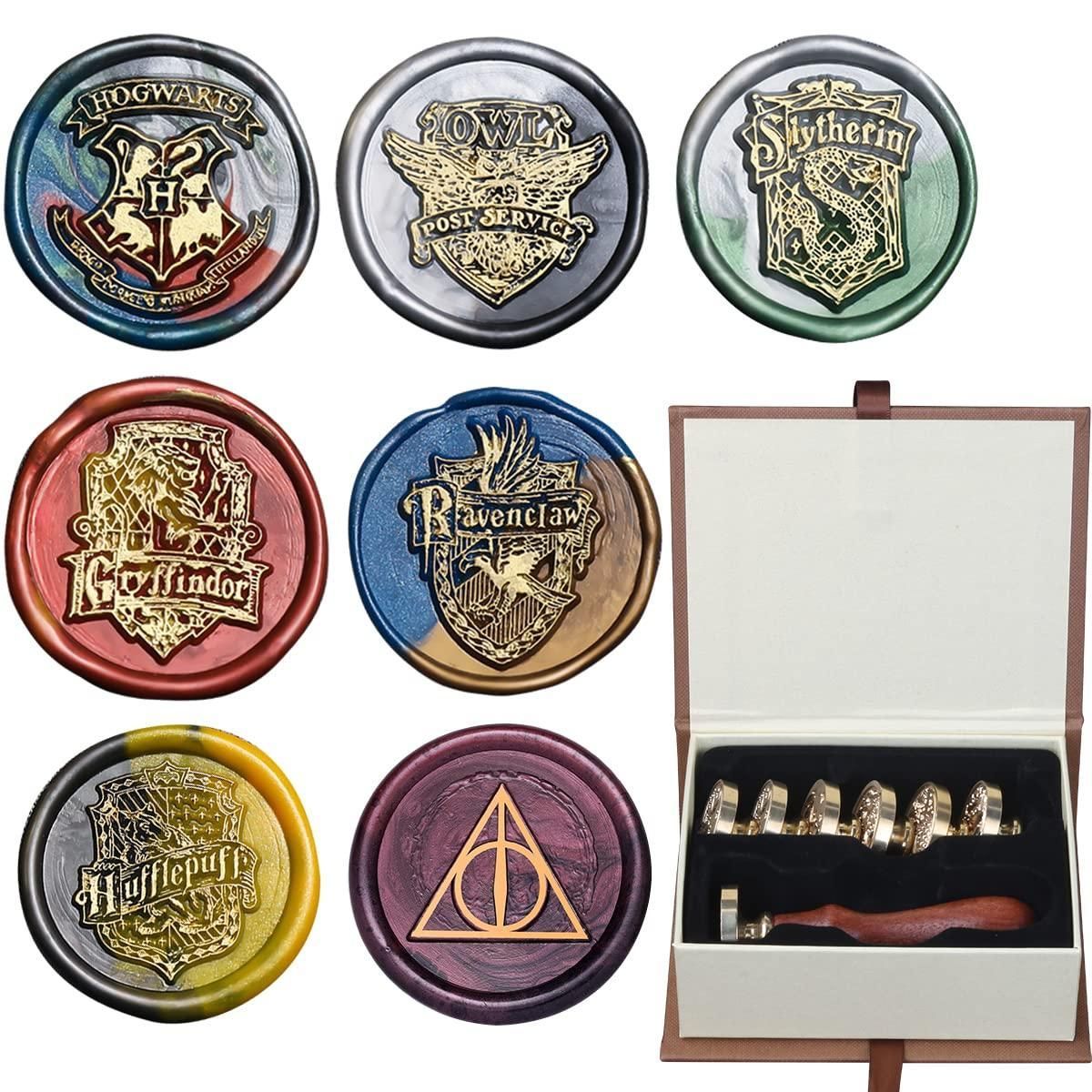 Wax Seal Stamp Set, 7 Pcs Magic School Sealing Wax Stamps +1 Piece Wooden Hilt