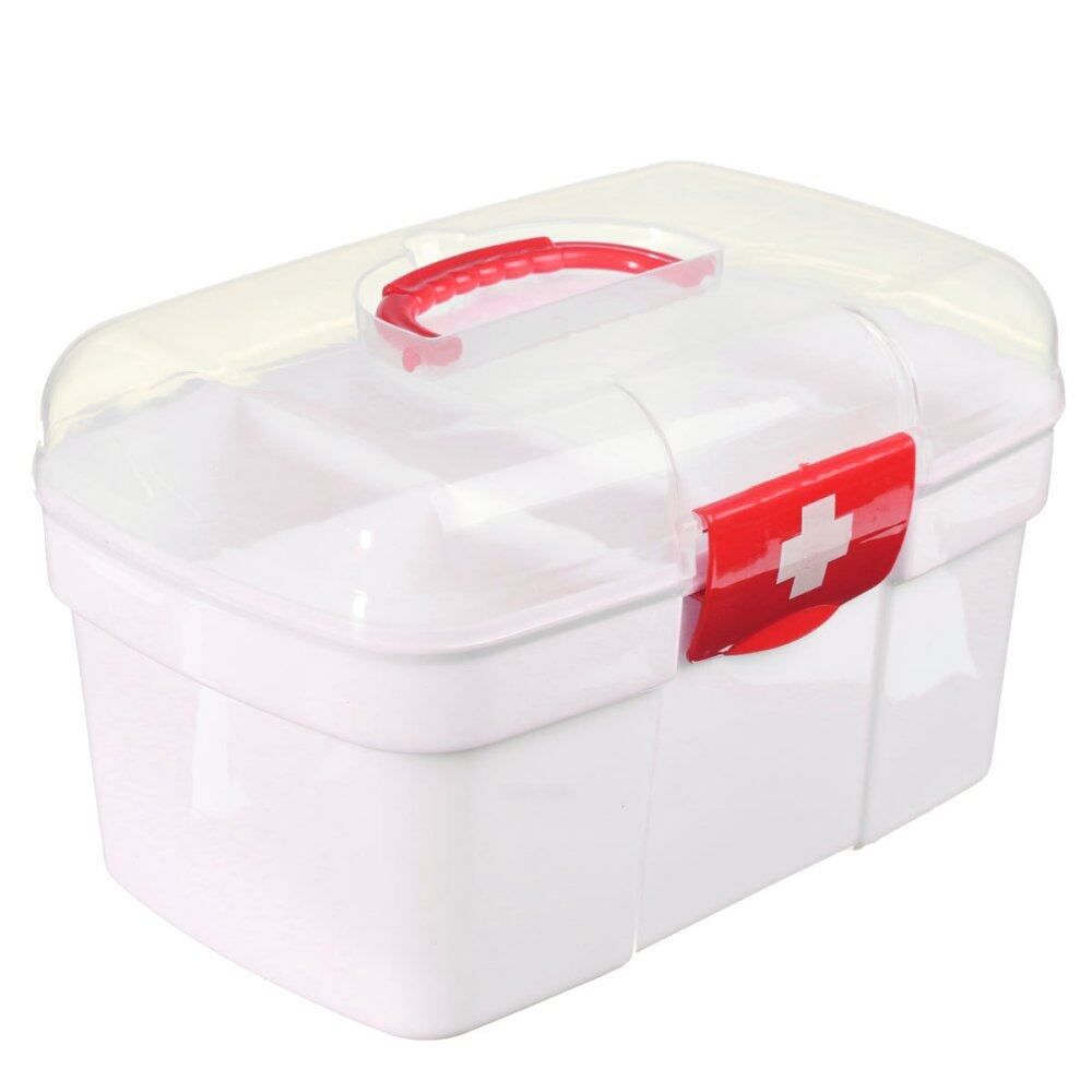 Plastic Clear Health Medicine Chest First Aid Kit Case Storage Box Red Gules