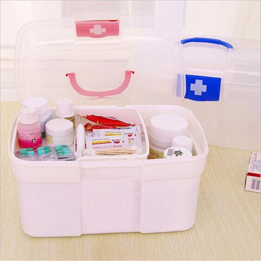 Plastic Clear Health Medicine Chest First Aid Kit Case Storage Box Red Gules
