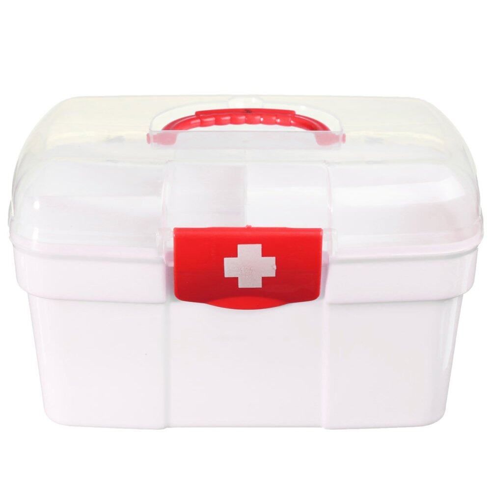 Plastic Clear Health Medicine Chest First Aid Kit Case Storage Box Red Gules