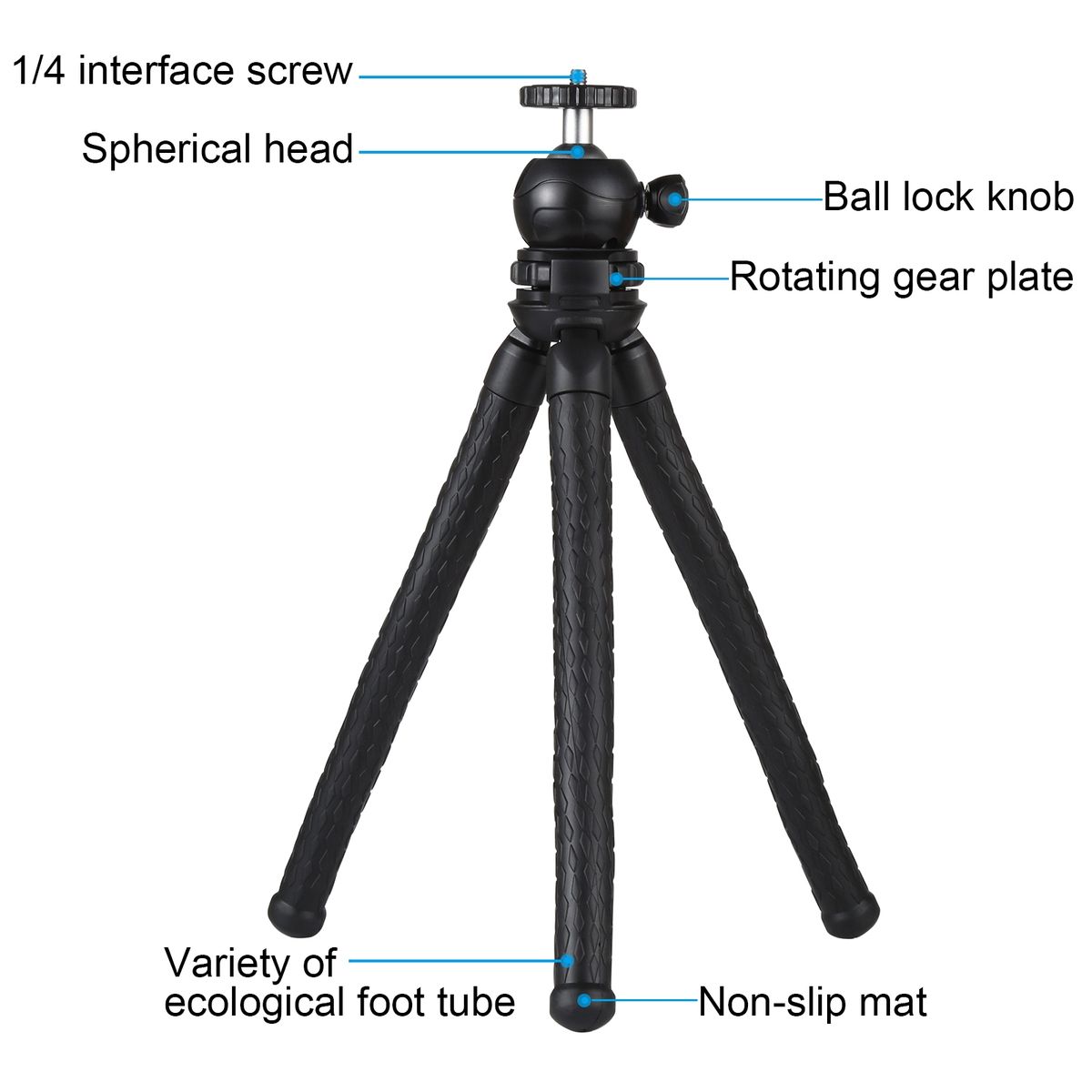 PULUZ Mini Octopus Flexible Tripod Holder With Ball Head & Phone Clamp + Tripod Mount Adapter & Long Screw For SLR Cameras, GoPro, Cellphone, Size: 30cmx5cm